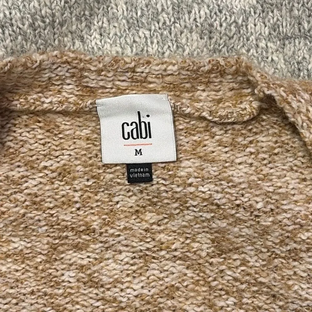 Cabi Women’s Snap Cardigan Sweater Tan/Gray Tilt Diagonal Color Block Medium  #3